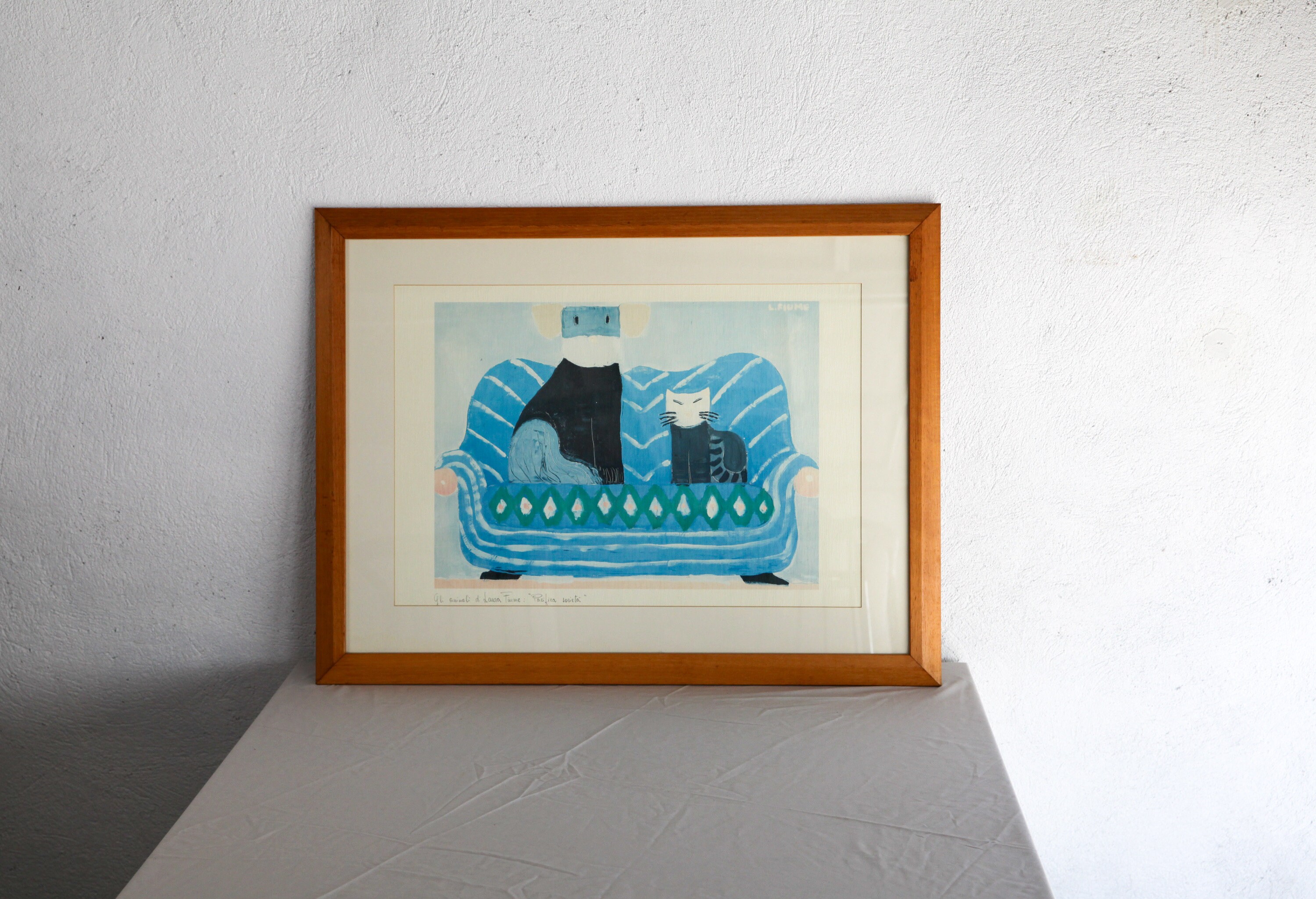 Signed Lithograph by Italian Artist Laura Fiume in Wood Frame