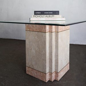 Vintage modernist square coffee table / end table - glass, mactan stone, marble and brass