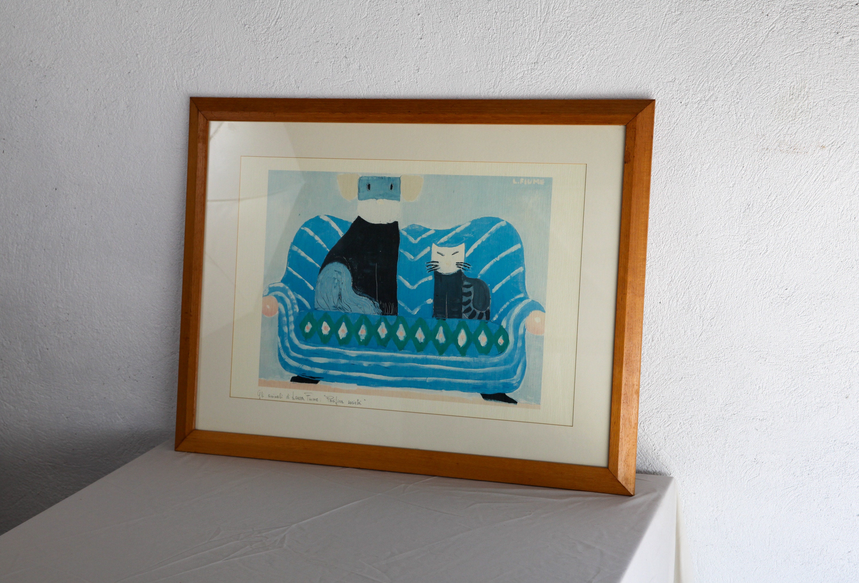 Signed Lithograph by Italian Artist Laura Fiume in Wood Frame