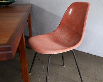 Vintage 1950s Eames Fiberglass Shell Side Chairs in Red - Two