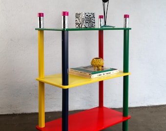 Postmodern 1980s primary colors pencil bookshelf, Pierre Sala style