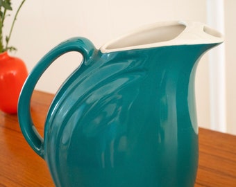 Vintage teal ceramic pitcher / vase / decanter by Hall
