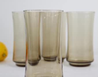 Vintage mcm amber smoked glass collins glasses or juice glasses
