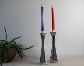 Vintage Nambe metal alloy candlestick holders - pair
