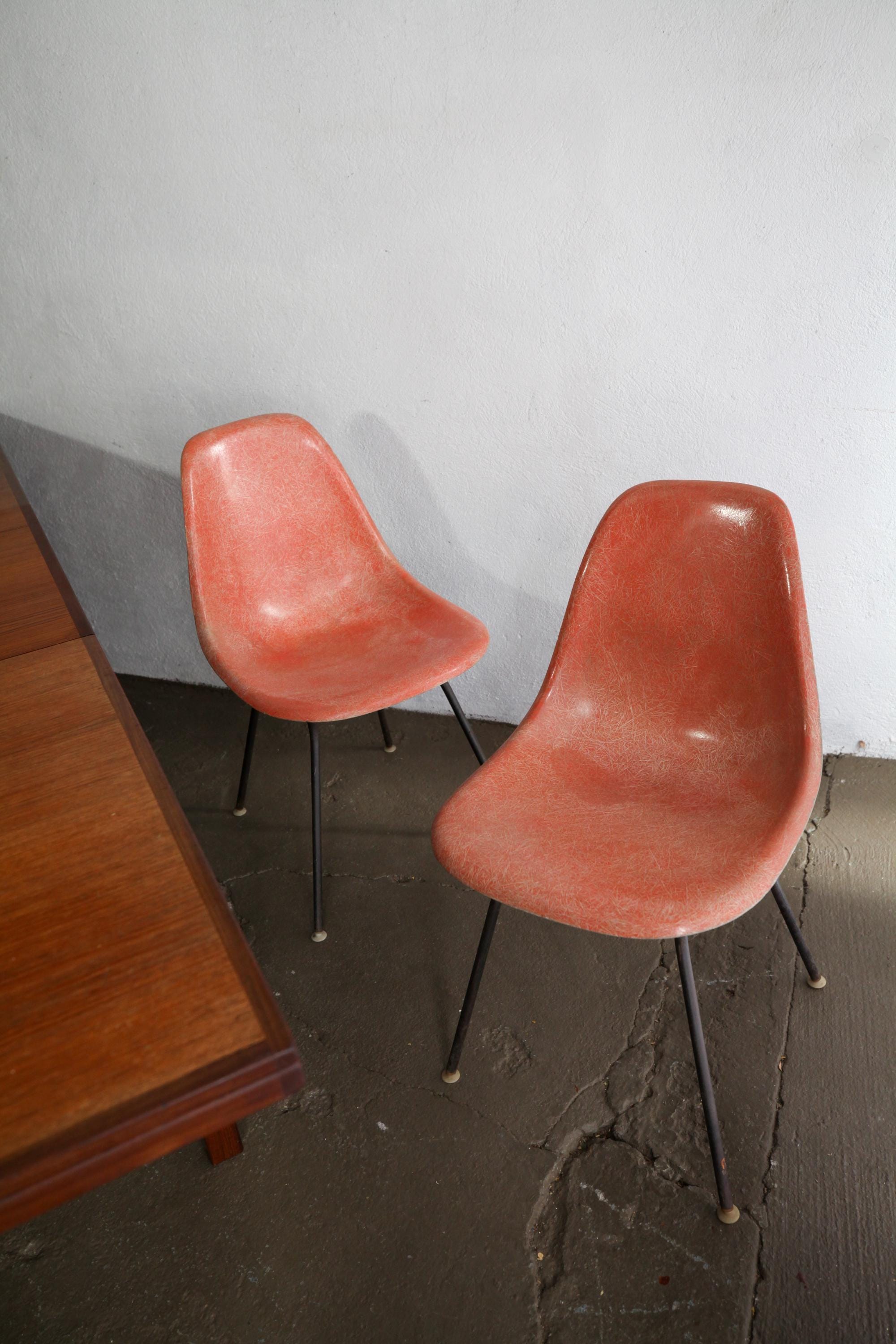 Vintage 1950s Eames Fiberglass Shell Side Chairs in Red - Two