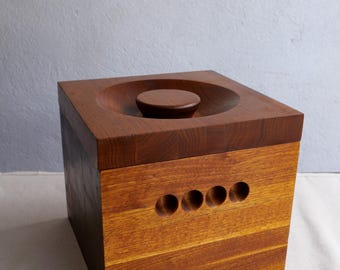 MCM square teak ice bucket by Adams of Dorset Vermont, c. 1970s