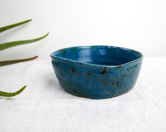 1960s blue and teal studio pottery dish / bowl - signed and dated