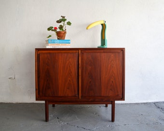 Mid century modern small walnut credenza or record cabinet by Jack Cartwright for Founders