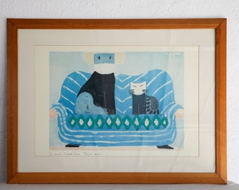 Signed Lithograph by Italian Artist Laura Fiume in Wood Frame