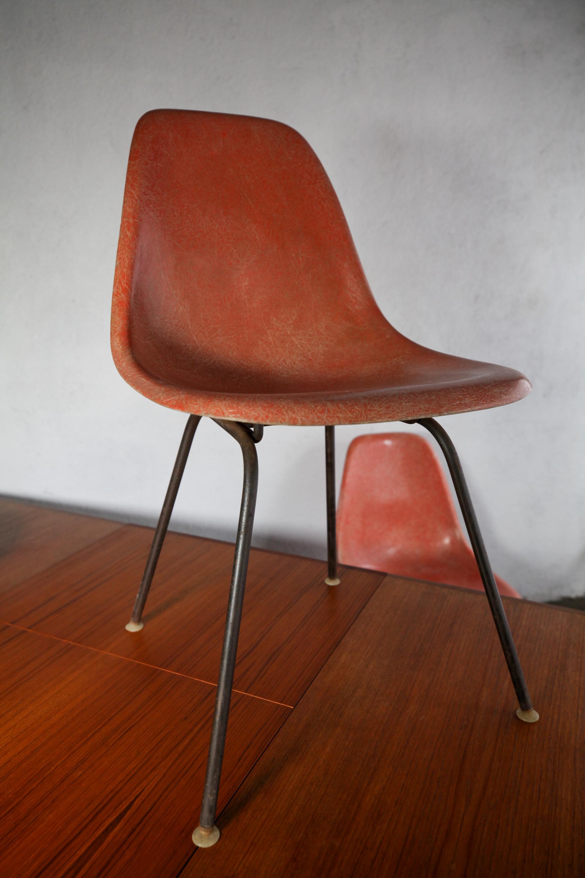 Vintage 1950s Eames Fiberglass Shell Side Chairs in Red - Two