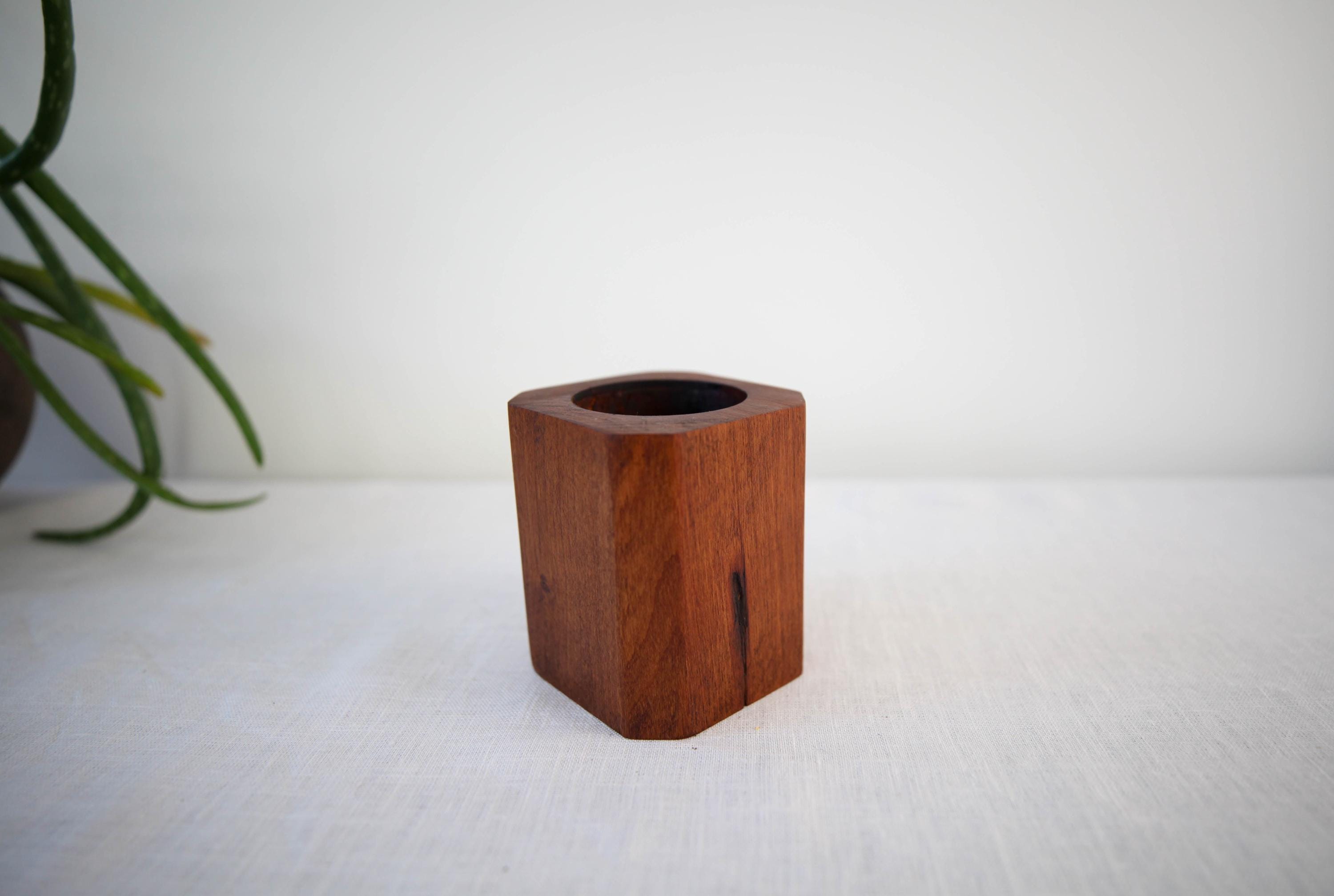 Danish modern handmade teak votive candle holder