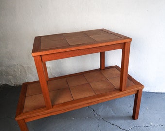 Danish modern tile and teak side table or end table