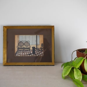 Vintage print of a 1969 painting by Bernard Buffet - framed in gilt frame and mounted behind glass
