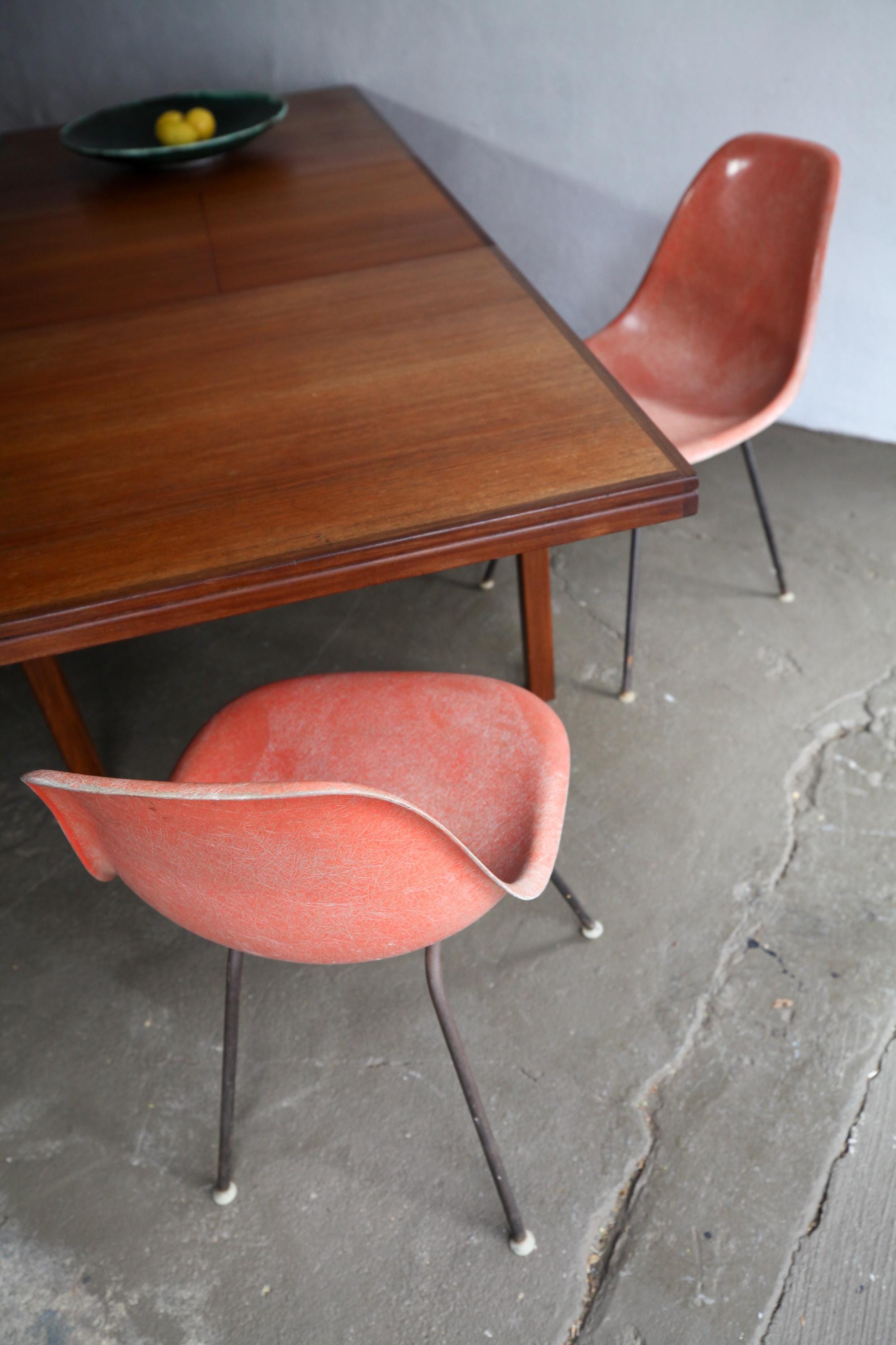 Vintage 1950s Eames Fiberglass Shell Side Chairs in Red - Two