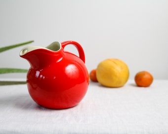 Vintage red ceramic pitcher / vase / decanter by Hall