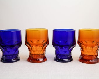 MCM cobalt blue and orange Georgian rocks glasses by Viking (set of four)