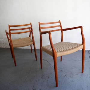 Vintage JL Moller #62 armchairs with cord seats - two available