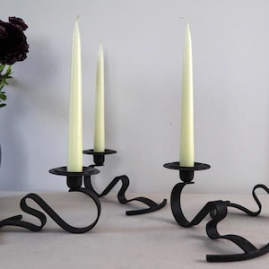 Vintage postmodern tabletop candle holders, modular candelabra in wrought iron - set of four