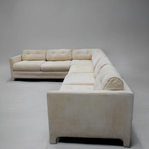 Vintage 1970s Milo Baughman style three piece sectional sofa in cream upholstery