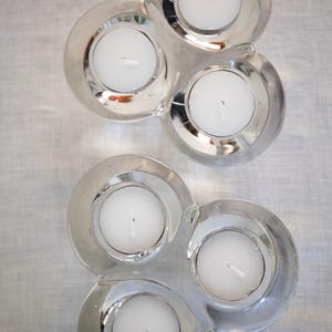 Vintage pair of postmodern crystal votive candle holders for three tea lights