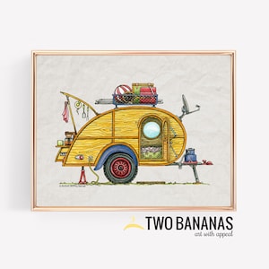 Impresión artística de caravana con forma de lágrima / remolque de viaje / furgoneta camper / vida en furgoneta / camper feliz / caprichosa / decoración de pared con impresión de caravana / decoración glamping