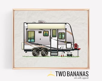 Jayco Trailer | Travel Trailer | Camper Van | Vanlife | Happy Camper Art Print | Whimsical | Camper Print Wall Decor | Glamping Decor