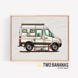 Sprinter Camper | Travel Trailer | Camper Van | Vanlife | Happy Camper Art Print | Whimsical | Camper Print Wall Decor | Glamping Decor