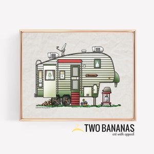 Fifth Wheel Camper | Travel Trailer | Camper Van | Vanlife | Happy Camper Art Print | Whimsical | Camper Print Wall Decor | Glamping Decor