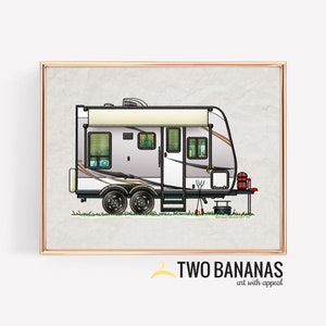 Jayco Trailer | Travel Trailer | Camper Van | Vanlife | Happy Camper Art Print | Whimsical | Camper Print Wall Decor | Glamping Decor