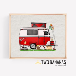 Pop Top Camper | Teardrop Trailer | Camper Van | RV | Vanlife | Happy Camper Art Print | Whimsica | Camper Print Wall Decor | Glamping Decor