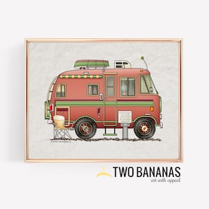 Travco RV Camper Art | Travel Trailer | Camper Van | Vanlife | Happy Camper Art Print | Whimsical | Camper Print Wall Decor | Glamping Decor