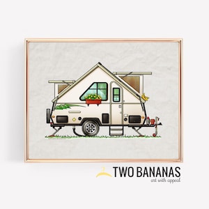 Aliner Pop Up RV | Travel Trailer | Camper Van | Vanlife | Happy Camper Art Print | Whimsical | Camper Print Wall Decor | Glamping Decor