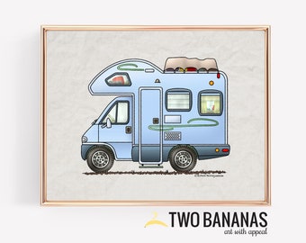 Over Cab Camper | Travel Trailer | Camper Van | Vanlife | Happy Camper Art Print | Whimsical | Camper Print Wall Decor | Glamping Decor