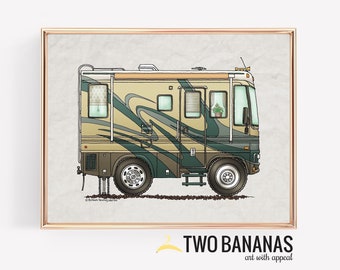 Big RV | Recreational Vehicle | Travel Trailer | Camper Van | Happy Camper Art Print| Whimsical | Camper Print Wall Decor | Glamping Decor