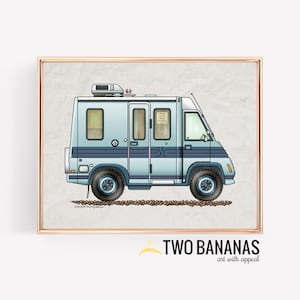 Lesharo RV Camper Art | Travel Trailer | Camper Van | Vanlife | Happy Camper Art Print| Whimsical | Camper Print Wall Decor | Glamping Decor