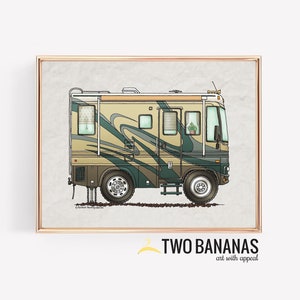 Big RV | Recreational Vehicle | Travel Trailer | Camper Van | Happy Camper Art Print| Whimsical | Camper Print Wall Decor | Glamping Decor