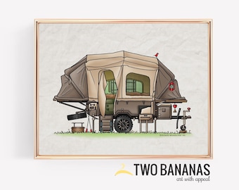 Opus 4 Pop Up Camper | Travel Trailer | Camper Van | Vanlife | Happy Camper Art Print| Whimsical | Camper Print Wall Decor | Glamping Decor