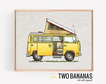 Campmobile Van | Travel Trailer | Camper Van | Vanlife | Happy Camper Art Print| Whimsical | Camper Print Wall Decor| Glamping Decor