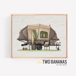 Opus 4 Pop Up Camper | Travel Trailer | Camper Van | Vanlife | Happy Camper Art Print| Whimsical | Camper Print Wall Decor | Glamping Decor