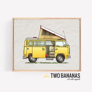 Campmobile Van | Travel Trailer | Camper Van | Vanlife | Happy Camper Art Print| Whimsical | Camper Print Wall Decor| Glamping Decor