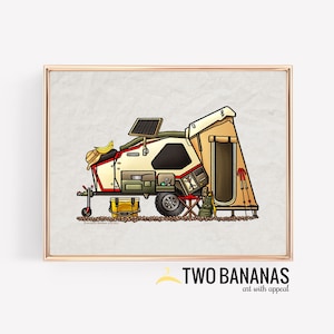 Tvan Off Road Camper Trailer | Travel Trailer | Camper Van | Happy Camper Art Print | Whimsical | Camper Print Wall Decor | Glamping Decor