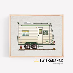 Toy Hauler Trailer Art | Travel Trailer | Camper Van | Vanlife | Happy Camper Art Print| Whimsical | Camper Print Wall Decor| Glamping Decor