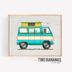 Pop Top Van Camper |  Travel Trailer | Camper Van | Vanlife | Happy Camper Art Print | Whimsical | Camper Print Wall Decor | Glamping Decor
