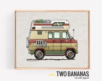 Custom Van Camper Bus | Travel Trailer | Camper Van | Vanlife | Happy Camper Art Print| Whimsical | Camper Print Wall Decor | Glamping Decor