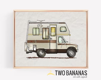 CLASS C RV Camper | Travel Trailer | Camper Van | Vanlife | Happy Camper Art Print | Whimsical | Camper Print Wall Decor | Glamping Decor