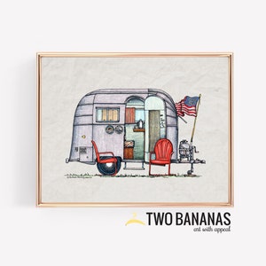 AIR STREAM Camper | Travel Trailer | Camper Van | Vanlife | Happy Camper Art Print | Whimsical | Camper Print Wall Decor | Glamping Decor