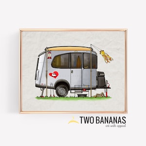 Airstream Basecamp Camper | Travel Trailer | Camper Van | Happy Camper Art Print | Whimsical | Camper Print Wall Decor | Glamping Decor