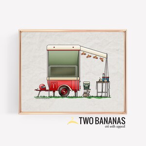 Motorcycle Camper | Travel Trailer | Camper Van | Vanlife | Happy Camper Art Print | Whimsical | Camper Print Wall Decor | Glamping Decor