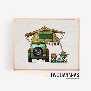 Car Top Camper | Travel Trailer | Camper Van | Vanlife | Happy Camper Art Print | Whimsical | Camper Print Wall Decor | Glamping Decor