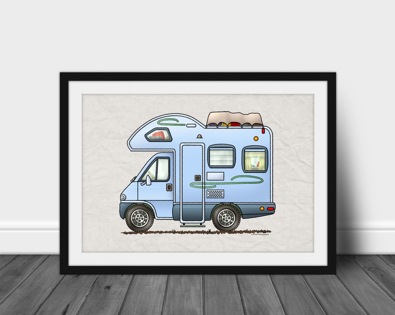 Over Cab Camper Travel Trailer Camper Van Vanlife Happy Camper Art Print Whimsical Camper Print Wall Decor Glamping Decor image 3